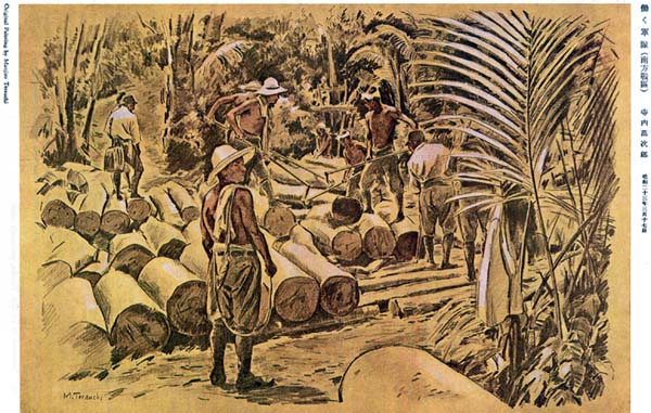 Plate No. 50: Troops at Work, Southern Area, Original Painting by Manjiro Terauchi